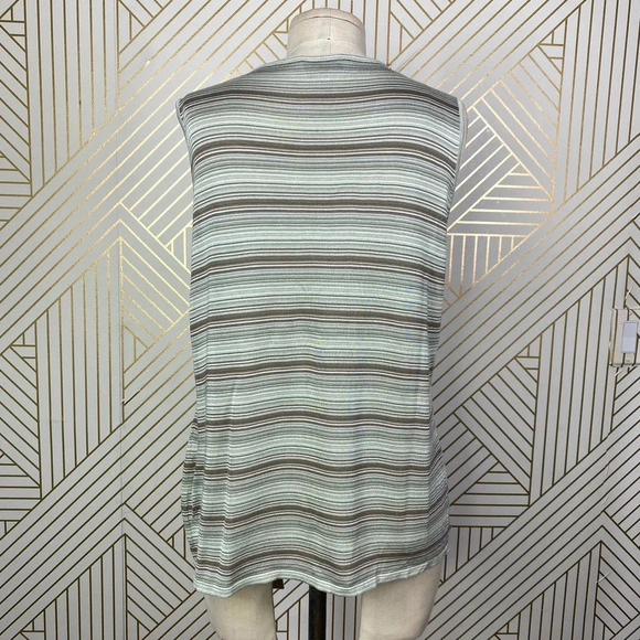 Akris Sweater Tank Top Blouse Shell Sleeveless Knit Stripe Green‎ Brown Size 14 - Picture 5 of 10